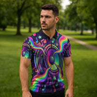 Trippy Guitar Zipper Polo Shirt Festival Soul Psychedelic Music Vibes Since 1969