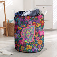 Psychedelic Visionary Woman Hippie Laundry Basket Tune In, Turn On, Drop Out - Flower Power Awakening