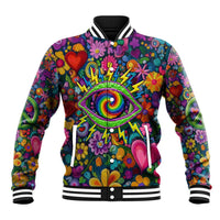 Psychedelic Visionary Woman Hippie Baseball Jacket Tune In, Turn On, Drop Out - Flower Power Awakening