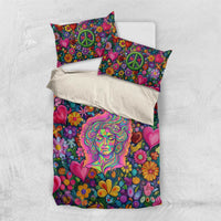 Psychedelic Visionary Woman Hippie Bedding Set Tune In, Turn On, Drop Out - Flower Power Awakening
