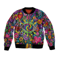Psychedelic Visionary Woman Hippie Bomber Jacket Tune In, Turn On, Drop Out - Flower Power Awakening