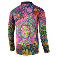 Psychedelic Visionary Woman Hippie Button Sweatshirt Tune In, Turn On, Drop Out - Flower Power Awakening
