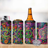 Psychedelic Visionary Woman Hippie 4 in 1 Can Cooler Tumbler Tune In, Turn On, Drop Out - Flower Power Awakening