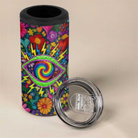 Psychedelic Visionary Woman Hippie 4 in 1 Can Cooler Tumbler Tune In, Turn On, Drop Out - Flower Power Awakening