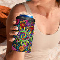 Psychedelic Visionary Woman Hippie 4 in 1 Can Cooler Tumbler Tune In, Turn On, Drop Out - Flower Power Awakening
