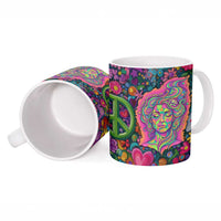 Psychedelic Visionary Woman Hippie Ceramic Mug Tune In, Turn On, Drop Out - Flower Power Awakening