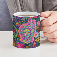 Psychedelic Visionary Woman Hippie Ceramic Mug Tune In, Turn On, Drop Out - Flower Power Awakening
