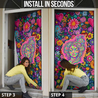Psychedelic Visionary Woman Hippie Door Cover Tune In, Turn On, Drop Out - Flower Power Awakening