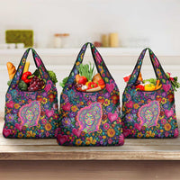 Psychedelic Visionary Woman Hippie Grocery Bag Tune In, Turn On, Drop Out - Flower Power Awakening