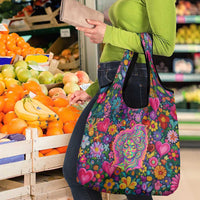 Psychedelic Visionary Woman Hippie Grocery Bag Tune In, Turn On, Drop Out - Flower Power Awakening