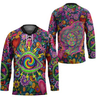 Psychedelic Visionary Woman Hippie Hockey Jersey Tune In, Turn On, Drop Out - Flower Power Awakening