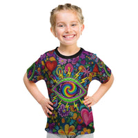 Psychedelic Visionary Woman Hippie Kid T Shirt Tune In, Turn On, Drop Out - Flower Power Awakening