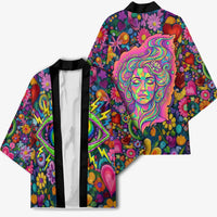 Psychedelic Visionary Woman Hippie Kimono Tune In, Turn On, Drop Out - Flower Power Awakening