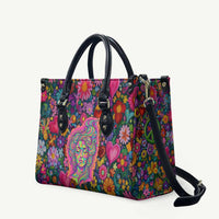 Psychedelic Visionary Woman Hippie Leather Bag Tune In, Turn On, Drop Out - Flower Power Awakening
