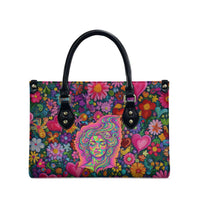 Psychedelic Visionary Woman Hippie Leather Bag Tune In, Turn On, Drop Out - Flower Power Awakening