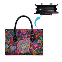 Psychedelic Visionary Woman Hippie Leather Bag Tune In, Turn On, Drop Out - Flower Power Awakening