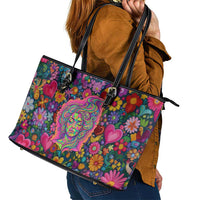 Psychedelic Visionary Woman Hippie Leather Tote Bag Tune In, Turn On, Drop Out - Flower Power Awakening
