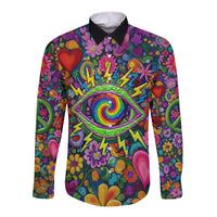 Psychedelic Visionary Woman Hippie Long Sleeve Button Shirt Tune In, Turn On, Drop Out - Flower Power Awakening