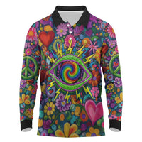 Psychedelic Visionary Woman Hippie Long Sleeve Polo Shirt Tune In, Turn On, Drop Out - Flower Power Awakening