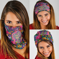 Psychedelic Visionary Woman Hippie Neck Gaiter Tune In, Turn On, Drop Out - Flower Power Awakening