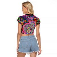 Psychedelic Visionary Woman Hippie Raglan Cropped T Shirt Tune In, Turn On, Drop Out - Flower Power Awakening