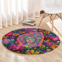 Psychedelic Visionary Woman Hippie Round Carpet Tune In, Turn On, Drop Out - Flower Power Awakening