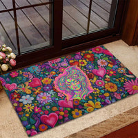Psychedelic Visionary Woman Hippie Rubber Doormat Tune In, Turn On, Drop Out - Flower Power Awakening