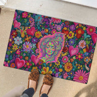Psychedelic Visionary Woman Hippie Rubber Doormat Tune In, Turn On, Drop Out - Flower Power Awakening
