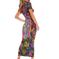 Psychedelic Visionary Woman Hippie Short Sleeve Bodycon Dress Tune In, Turn On, Drop Out - Flower Power Awakening