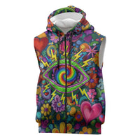 Psychedelic Visionary Woman Hippie Sleeveless Zip Hoodie Tune In, Turn On, Drop Out - Flower Power Awakening