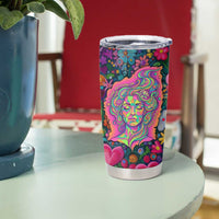 Psychedelic Visionary Woman Hippie Tumbler Cup Tune In, Turn On, Drop Out - Flower Power Awakening