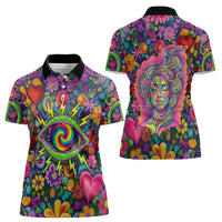 Psychedelic Visionary Woman Hippie Women Polo Shirt Tune In, Turn On, Drop Out - Flower Power Awakening