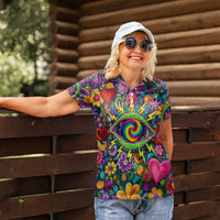 Psychedelic Visionary Woman Hippie Women Polo Shirt Tune In, Turn On, Drop Out - Flower Power Awakening