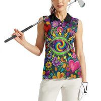 Psychedelic Visionary Woman Hippie Women Sleeveless Polo Shirt Tune In, Turn On, Drop Out - Flower Power Awakening