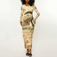 Neper and Nepit Long Sleeve Bodycon Dress Ancient Harvest and Fertility Design with Sickle and Grain