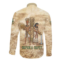 Neper and Nepit Long Sleeve Button Shirt Ancient Harvest and Fertility Design with Sickle and Grain