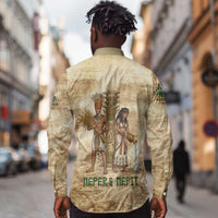 Neper and Nepit Long Sleeve Button Shirt Ancient Harvest and Fertility Design with Sickle and Grain