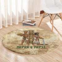 Neper and Nepit Round Carpet Ancient Harvest and Fertility Design with Sickle and Grain