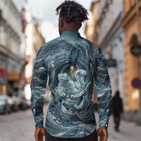 Egypt Nun and Naunet Long Sleeve Button Shirt Primordial Water Gods Cosmic Ocean Infinite Waves
