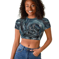 Egypt Nun and Naunet Raglan Cropped T shirt Primordial Water Gods Cosmic Ocean Infinite Waves