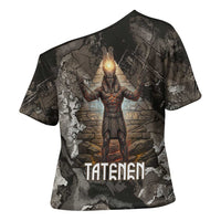 Tatenen Cross Shoulder Shirt Rising Hand Design Egyptian God of Creation and Earth Emergence