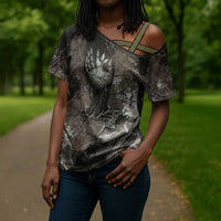 Tatenen Cross Shoulder Shirt Rising Hand Design Egyptian God of Creation and Earth Emergence