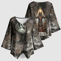 Tatenen Kimono Sleeve Blouse Rising Hand Design Egyptian God of Creation and Earth Emergence