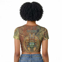 Tatenen Ancient Egyptian Raglan Cropped T shirt Father of the Gods Design with Minerals