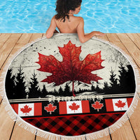 Canada Flag Beach Blanket Maple Leaf & Plaid Pattern Design