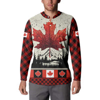 Canada Flag Button Sweatshirt Maple Leaf & Plaid Pattern Design