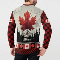 Canada Flag Button Sweatshirt Maple Leaf & Plaid Pattern Design