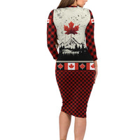 Canada Flag Family Matching Long Sleeve Bodycon Dress and Hawaiian Shirt Maple Leaf & Plaid Pattern Design