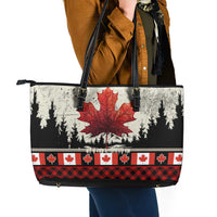 Canada Flag Leather Tote Bag Maple Leaf & Plaid Pattern Design