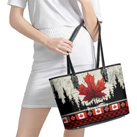 Canada Flag Leather Tote Bag Maple Leaf & Plaid Pattern Design